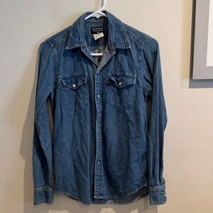 Vintage Polo Ralph Lauren Blue Classic Western Denim Shirt Pearl‎ snap Buttons